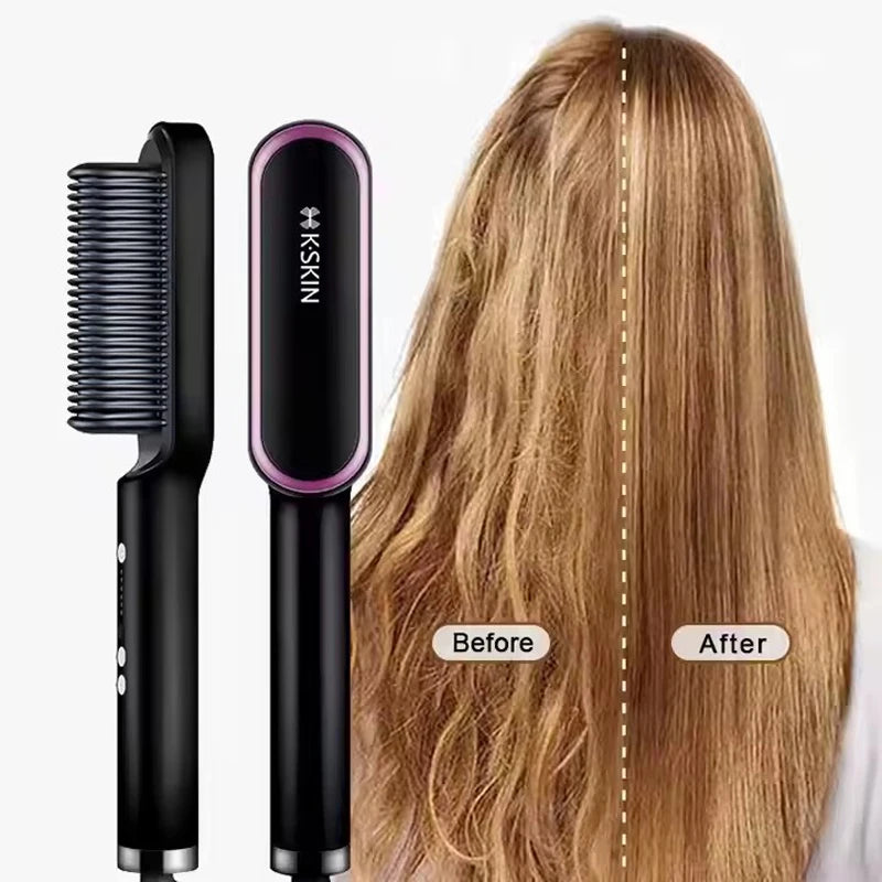 2-in-1 Hair Straightener & Curler Brush – Fast Heat, Ceramic, Anti-Scald