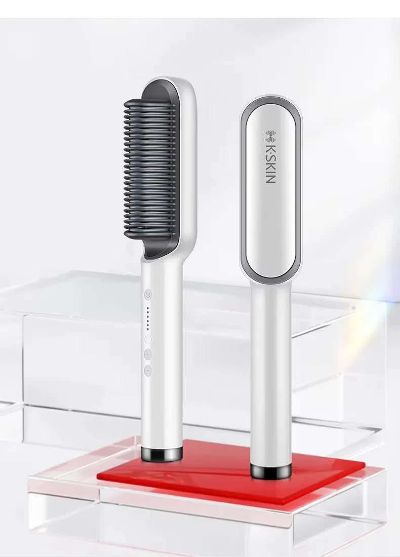 2-in-1 Hair Straightener & Curler Brush – Fast Heat, Ceramic, Anti-Scald