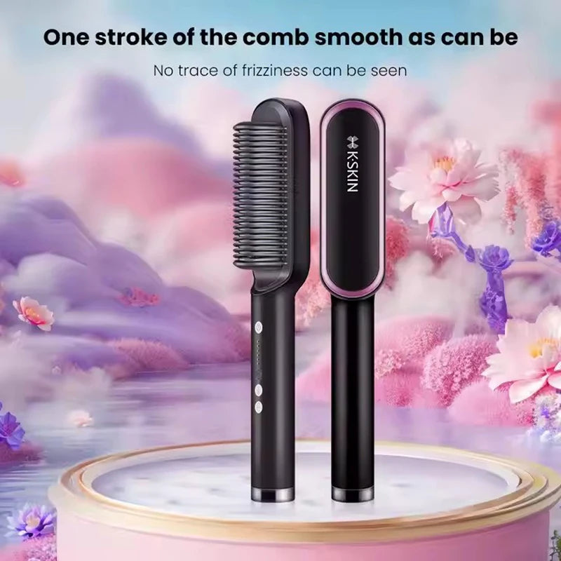 2-in-1 Hair Straightener & Curler Brush – Fast Heat, Ceramic, Anti-Scald