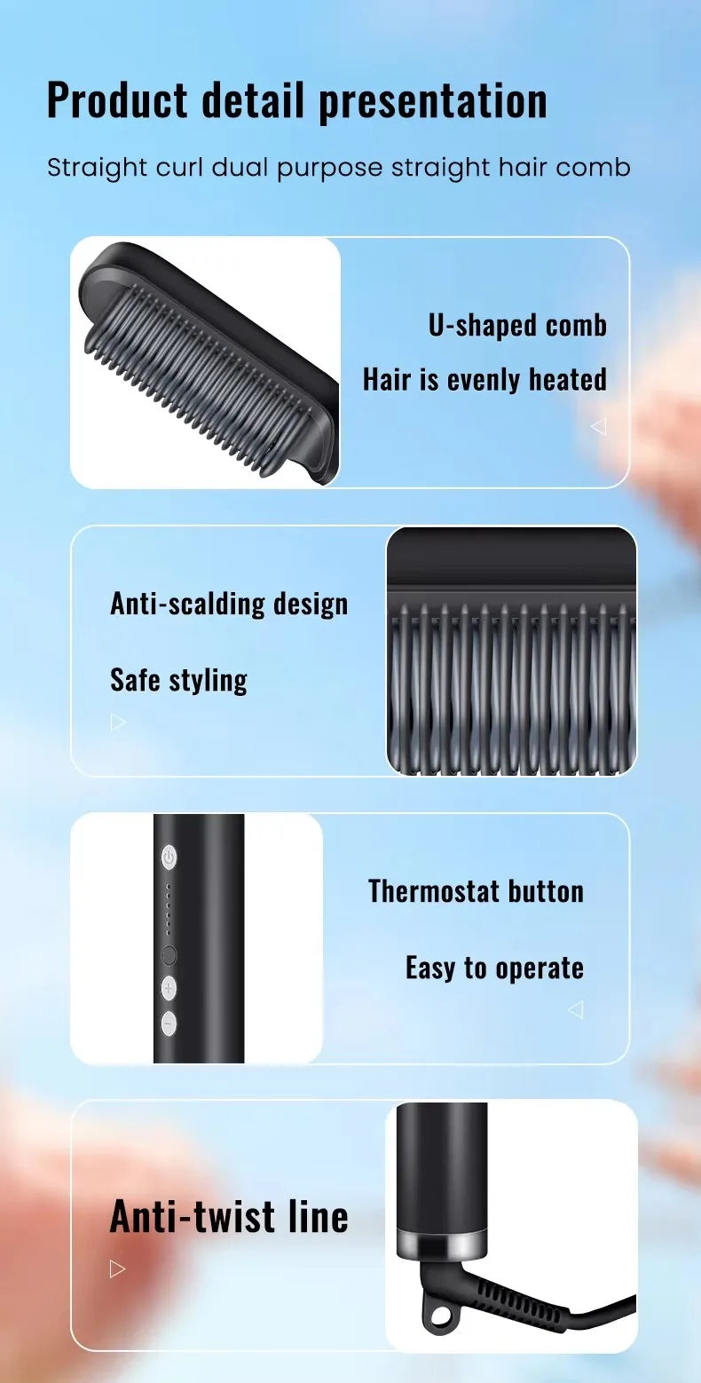 2-in-1 Hair Straightener & Curler Brush – Fast Heat, Ceramic, Anti-Scald