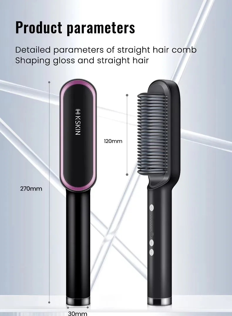 2-in-1 Hair Straightener & Curler Brush – Fast Heat, Ceramic, Anti-Scald