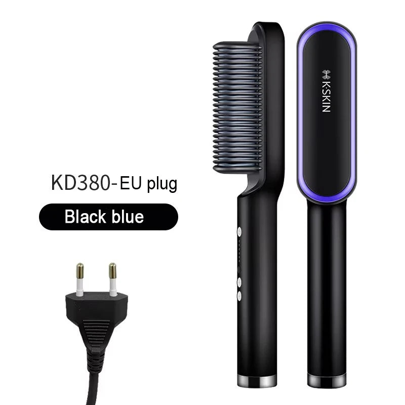 2-in-1 Hair Straightener & Curler Brush – Fast Heat, Ceramic, Anti-Scald