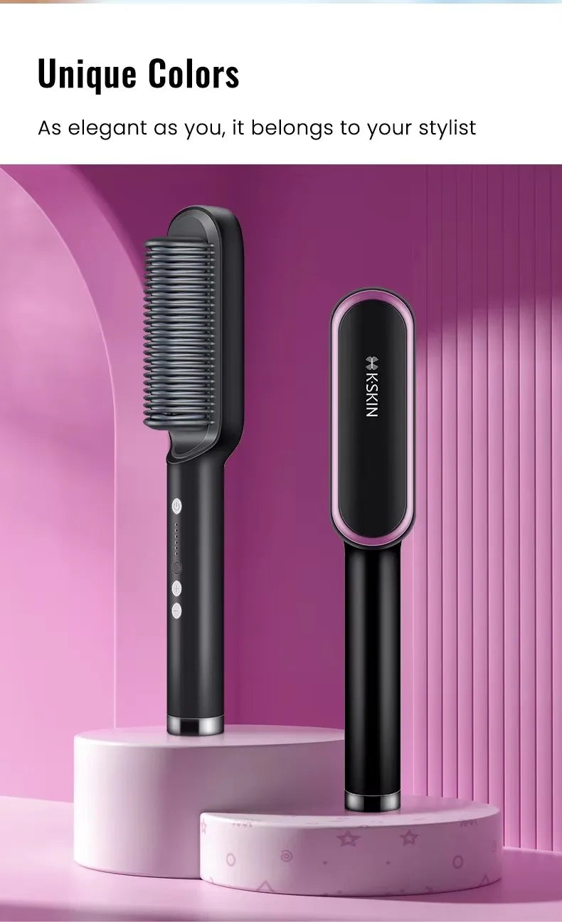 2-in-1 Hair Straightener & Curler Brush – Fast Heat, Ceramic, Anti-Scald