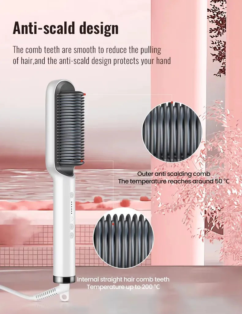 2-in-1 Hair Straightener & Curler Brush – Fast Heat, Ceramic, Anti-Scald
