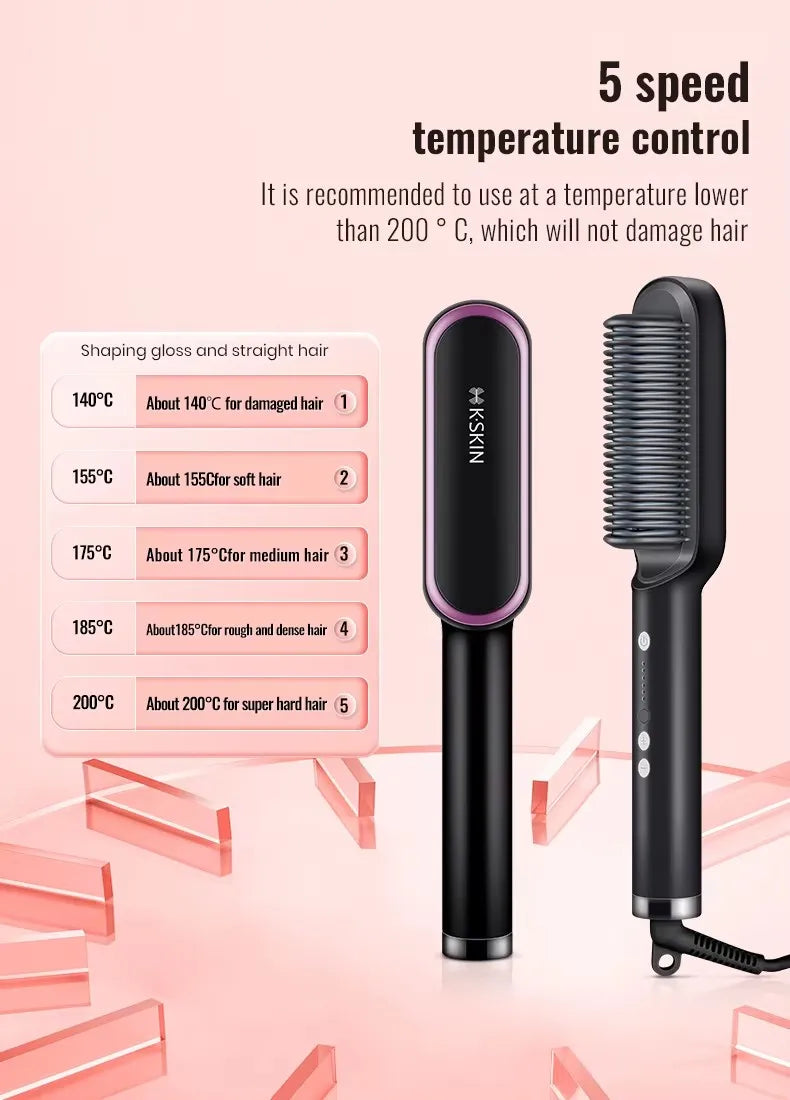 2-in-1 Hair Straightener & Curler Brush – Fast Heat, Ceramic, Anti-Scald