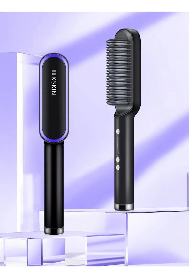 2-in-1 Hair Straightener & Curler Brush – Fast Heat, Ceramic, Anti-Scald