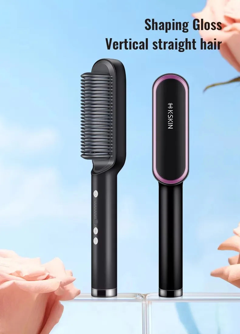 2-in-1 Hair Straightener & Curler Brush – Fast Heat, Ceramic, Anti-Scald