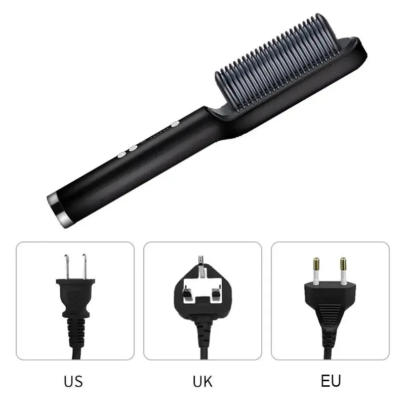 2-in-1 Hair Straightener & Curler Brush – Fast Heat, Ceramic, Anti-Scald