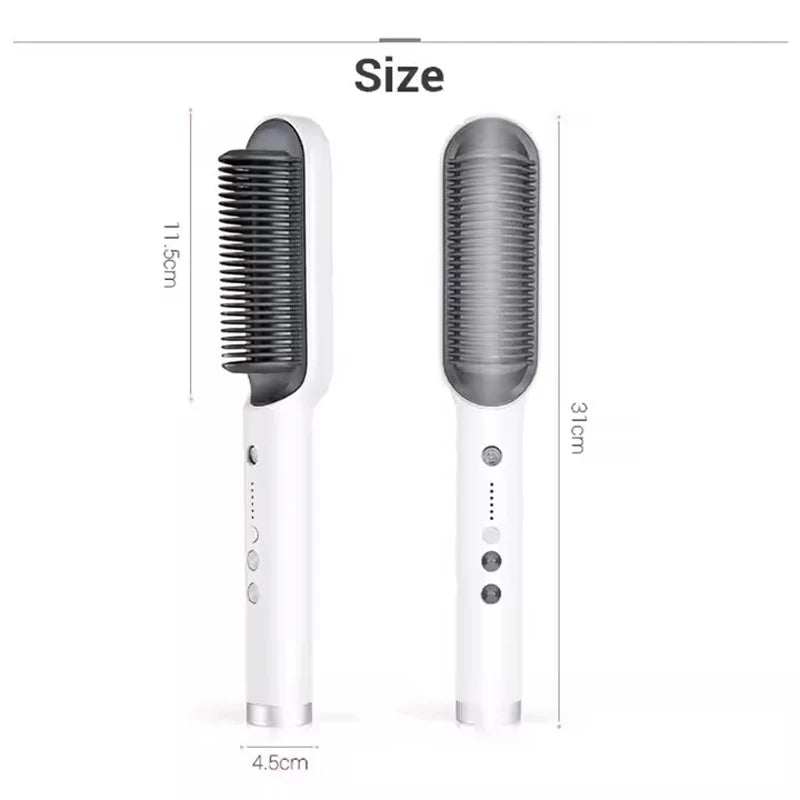 2-in-1 Hair Straightener & Curler Brush – Fast Heat, Ceramic, Anti-Scald