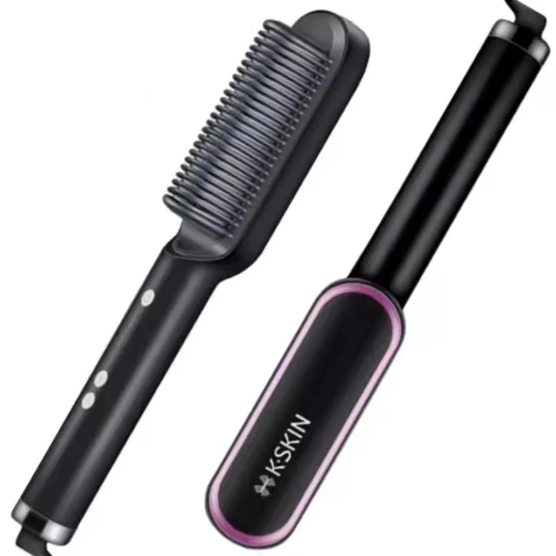 2-in-1 Hair Straightener & Curler Brush – Fast Heat, Ceramic, Anti-Scald