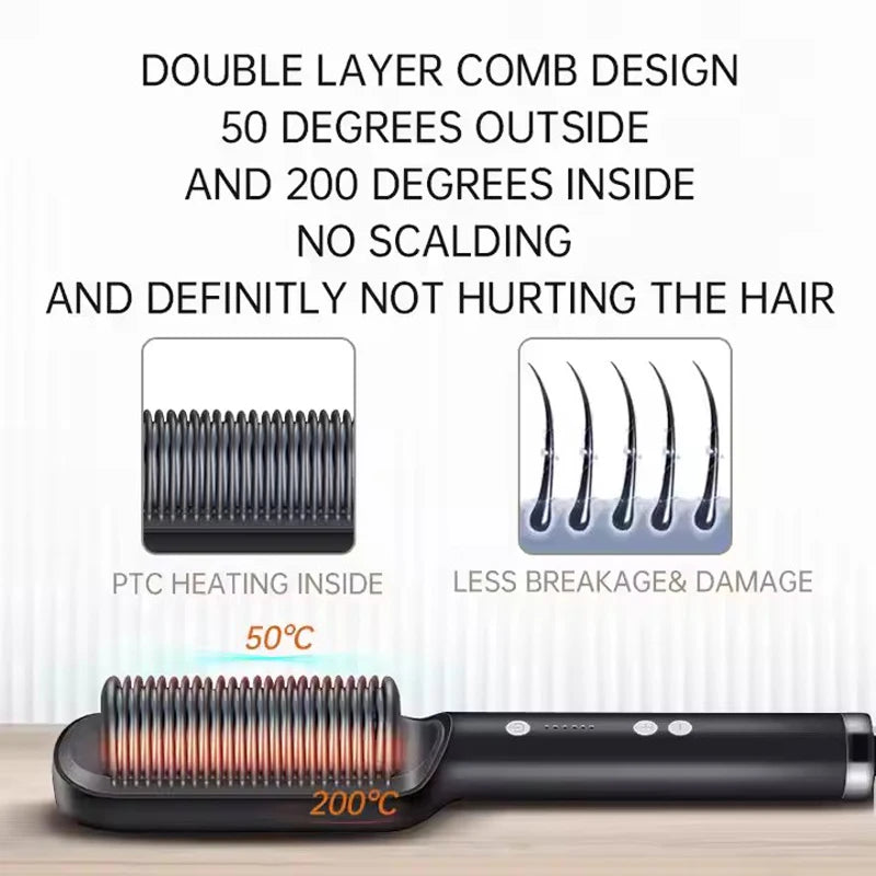 2-in-1 Hair Straightener & Curler Brush – Fast Heat, Ceramic, Anti-Scald